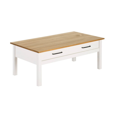 Table basse rectangulaire 1 tiroir bois ciré et blanc - TINIO