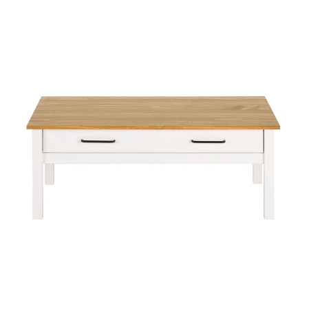 Table basse rectangulaire 1 tiroir bois ciré et blanc - TINIO