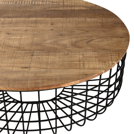 Table basse ronde Ø102 cm industrielle bois acacia métal noir - GLAREN