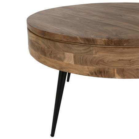 Table basse ronde Ø90 cm acacia massif pieds métal noir - BONEN