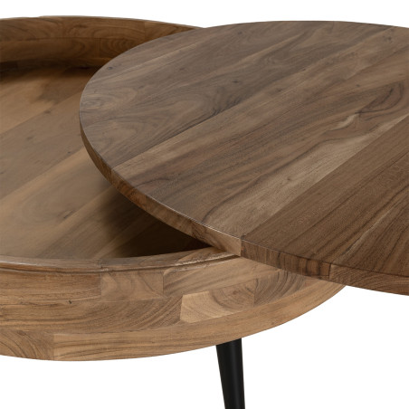 Table basse ronde Ø90 cm acacia massif pieds métal noir - BONEN