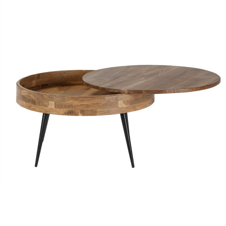 Table basse ronde Ø90 cm acacia massif pieds métal noir - BONEN