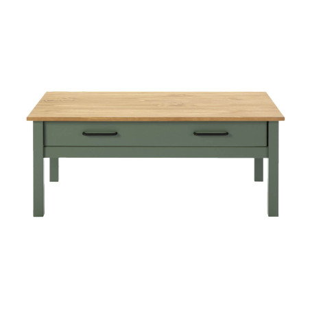 Table Basse Rectangulaire 1 Tiroir Bois Ciré Vert - TINIO