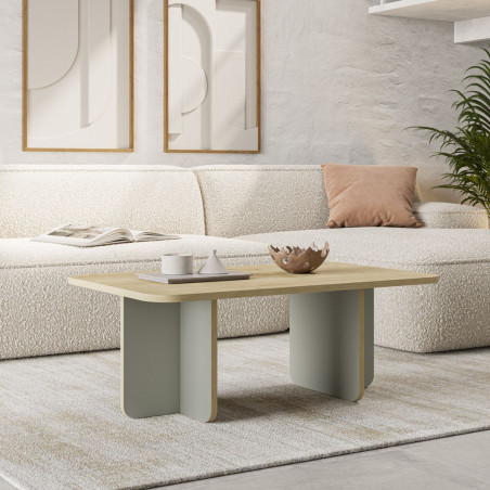 Table basse rectangulaire mélaminé bois et vert sauge - HESTIOR