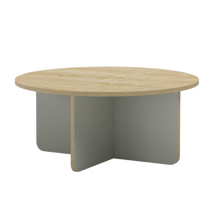 Table basse ronde Ø80 cm mélaminé bois et vert sauge - HESTIOR