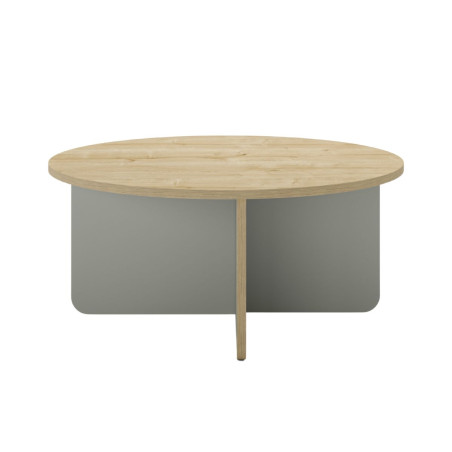 Table basse ronde Ø80 cm mélaminé bois et vert sauge - HESTIOR