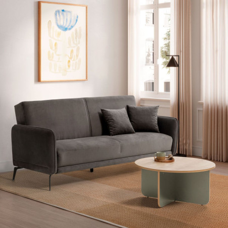 Table basse ronde Ø80 cm mélaminé bois et vert sauge - HESTIOR