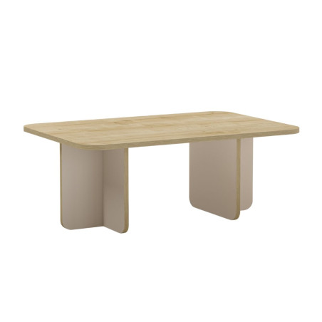 Table basse rectangulaire en mélaminé, plateau imitation bois et piètement beige - HESTIOR