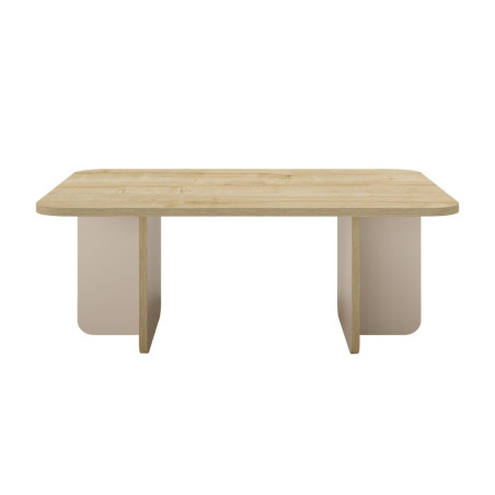 Table basse rectangulaire en mélaminé, plateau imitation bois et piètement beige - HESTIOR