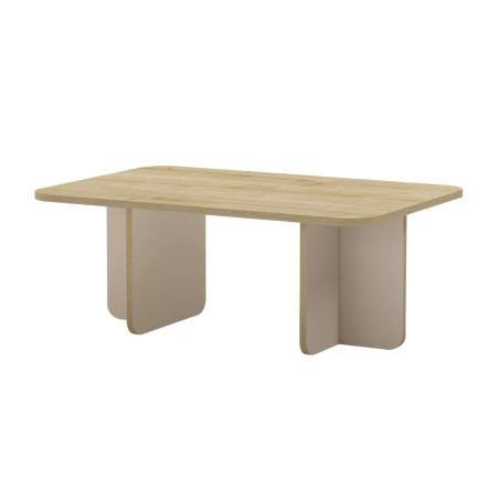 Table basse rectangulaire en mélaminé, plateau imitation bois et piètement beige - HESTIOR