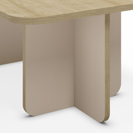 Table basse rectangulaire en mélaminé, plateau imitation bois et piètement beige - HESTIOR
