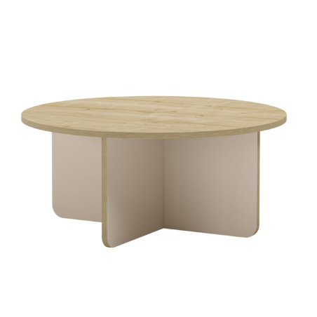 Table basse ronde Ø80cm mélaminé bois et beige - HESTIOR