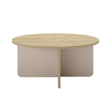 Table basse ronde Ø80cm mélaminé bois et beige - HESTIOR