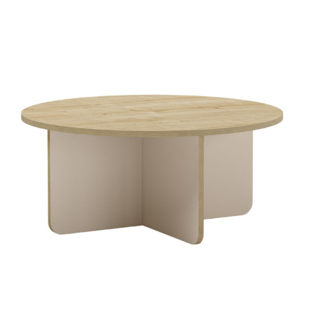 Table basse ronde Ø80cm mélaminé bois et beige - HESTIOR