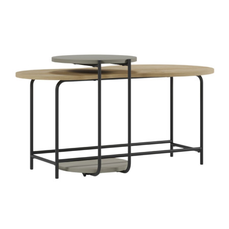 Tables basses gigogne ovale imitation bois et ronde vert sauge piètement métal - RHEIOR