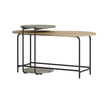 Tables basses gigogne ovale imitation bois et ronde vert sauge piètement métal - RHEIOR