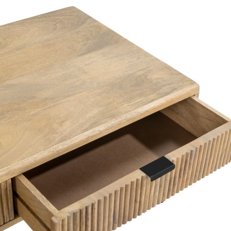 Table basse 2 tiroirs manguier massif, relief vertical, métal noir - MELKOR