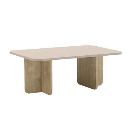 Table basse rectangulaire en mélaminé beige et piètement imitation bois - HESTIOR