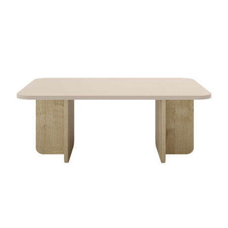 Table basse rectangulaire en mélaminé beige et piètement imitation bois - HESTIOR