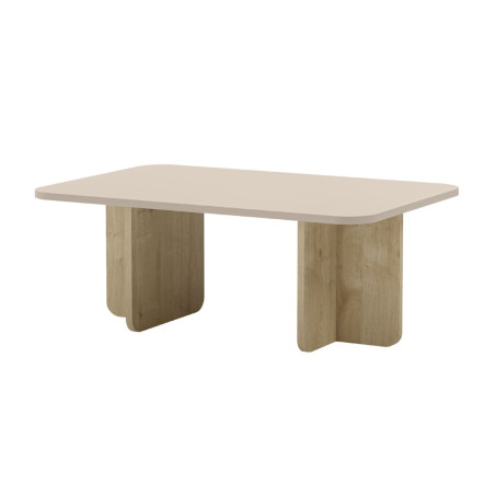 Table basse rectangulaire en mélaminé beige et piètement imitation bois - HESTIOR