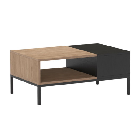 Table basse mélaminé bois et noir piètement métal laqué noir - CALLASOR