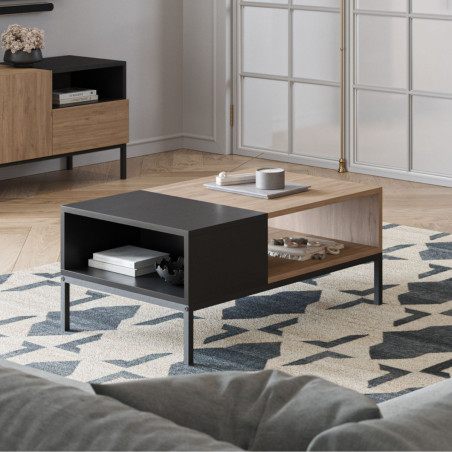 Table basse mélaminé bois et noir piètement métal laqué noir - CALLASOR