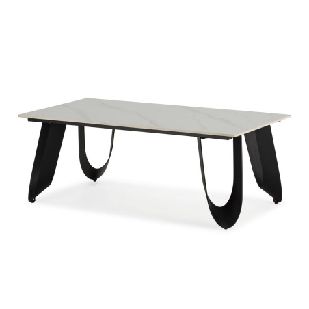 Table basse design rectangulaire plateau céramique marbre blanc pied métal noir - LEILOR