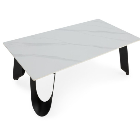 Table basse design rectangulaire plateau céramique marbre blanc pied métal noir - LEILOR
