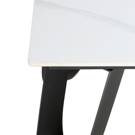 Table basse design rectangulaire plateau céramique marbre blanc pied métal noir - LEILOR