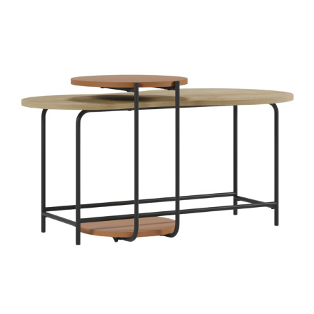 Tables basses gigogne plateau imitation bois et terracotta piètement métal noir - RHEIOR