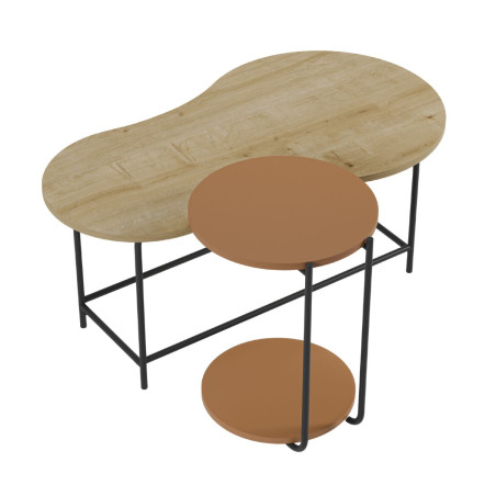 Tables basses gigogne plateau imitation bois et terracotta piètement métal noir - RHEIOR