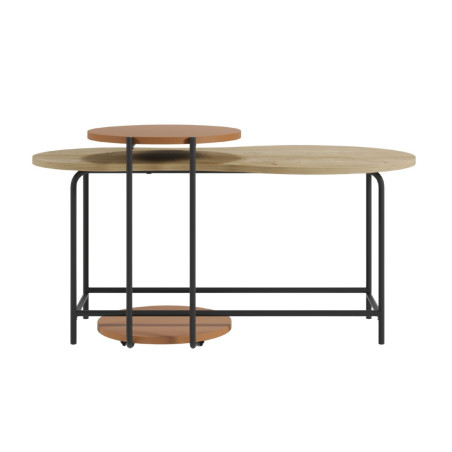 Tables basses gigogne plateau imitation bois et terracotta piètement métal noir - RHEIOR