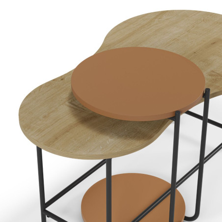 Tables basses gigogne plateau imitation bois et terracotta piètement métal noir - RHEIOR