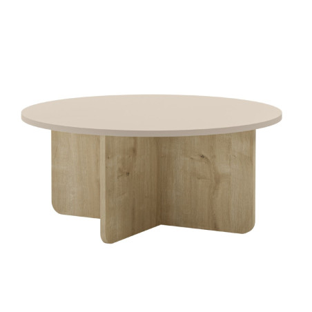 Table basse ronde Ø80 cm plateau beige et piètement imitation bois - HESTIOR