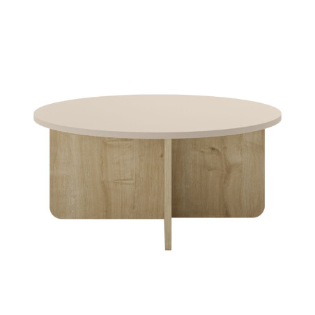 Table basse ronde Ø80 cm plateau beige et piètement imitation bois - HESTIOR