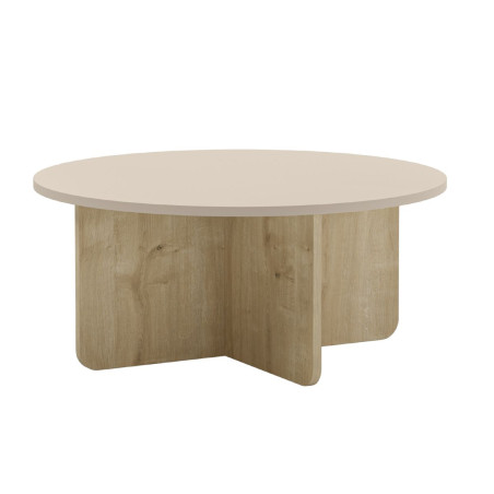 Table basse ronde Ø80 cm plateau beige et piètement imitation bois - HESTIOR