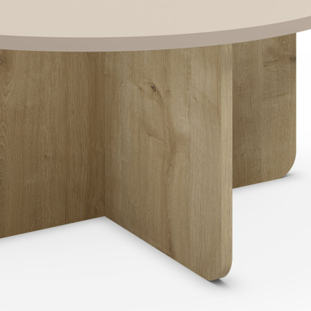 Table basse ronde Ø80 cm plateau beige et piètement imitation bois - HESTIOR