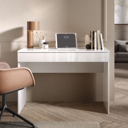 Bureau 110 cm avec tiroir blanc laqué brillant - SYNERGIZE