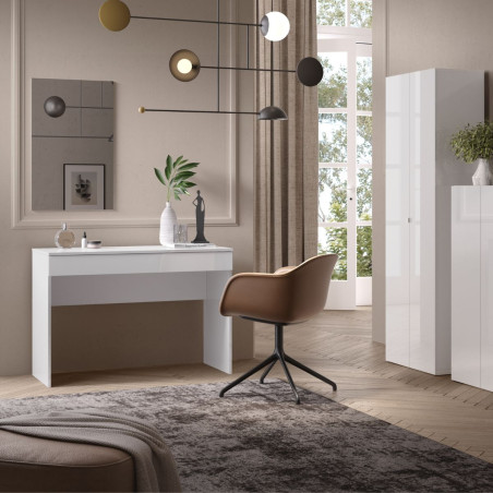 Bureau 110 cm avec tiroir blanc laqué brillant - SYNERGIZE