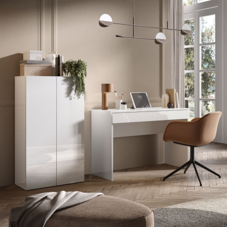 Bureau 110 cm avec tiroir blanc laqué brillant - SYNERGIZE