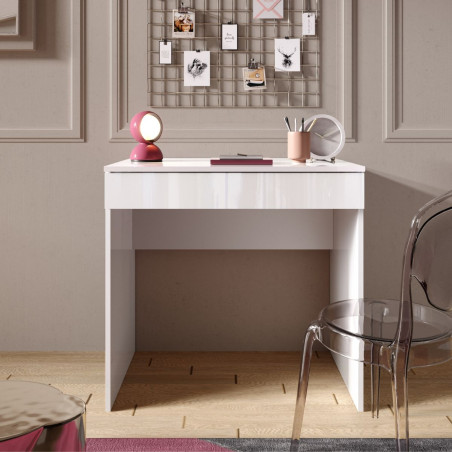 Bureau compact 78 cm avec tiroir blanc laqué brillant - SYNERGIZE