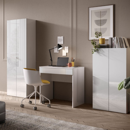 Bureau compact 78 cm avec tiroir blanc laqué brillant - SYNERGIZE