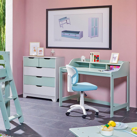 Bureau en pin vert d’eau avec compartiments - GLASEN