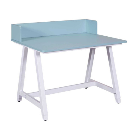 Bureau enfant réglable en hauteur, MDF, plateau bleu, piètement métal laqué blanc - ELIOR