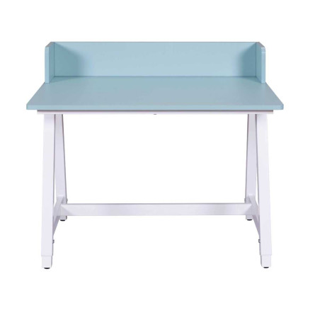 Bureau enfant réglable en hauteur, MDF, plateau bleu, piètement métal laqué blanc - ELIOR