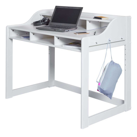 Bureau enfant réglable en hauteur en pin massif laqué blanc - GAELOR