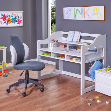Bureau enfant réglable en hauteur en pin massif laqué blanc - GAELOR