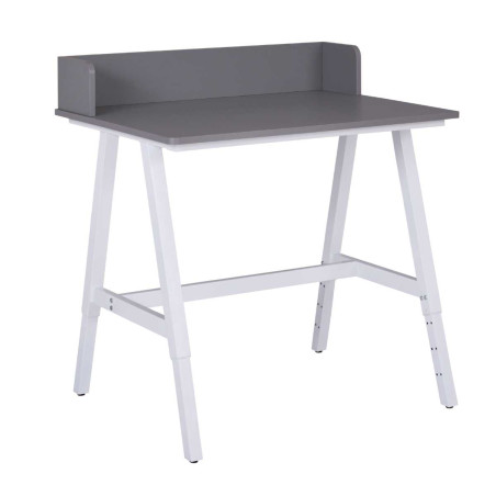 Bureau enfant réglable en hauteur MDF, plateau gris, piètement métal blanc - ELIOR