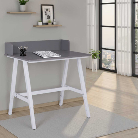 Bureau enfant réglable en hauteur MDF, plateau gris, piètement métal blanc - ELIOR