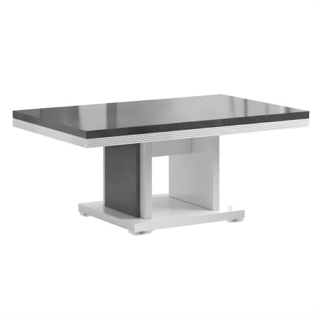 Table basse pied central laqué blanc et imitation granit gris - NEWELLOR
